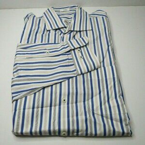 Peter Millar Dress Shirt Large Blue Gold Stripes L